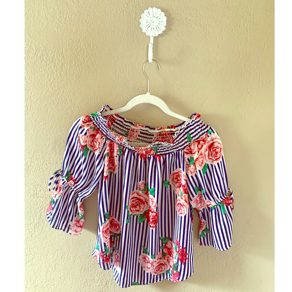 Off the Shoulder Striped Floral Top🌺
